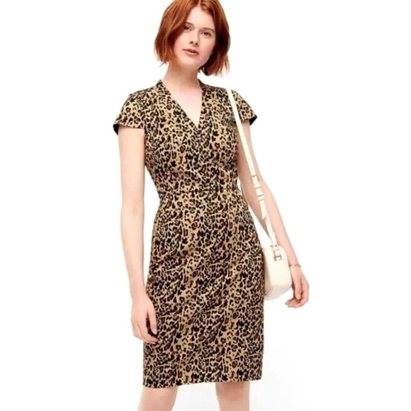 J. Crew Re-Imagined Chetah Leopard Print V-Neck Sheath Dress Size 16 NWT AK630 - Picture 1 of 15